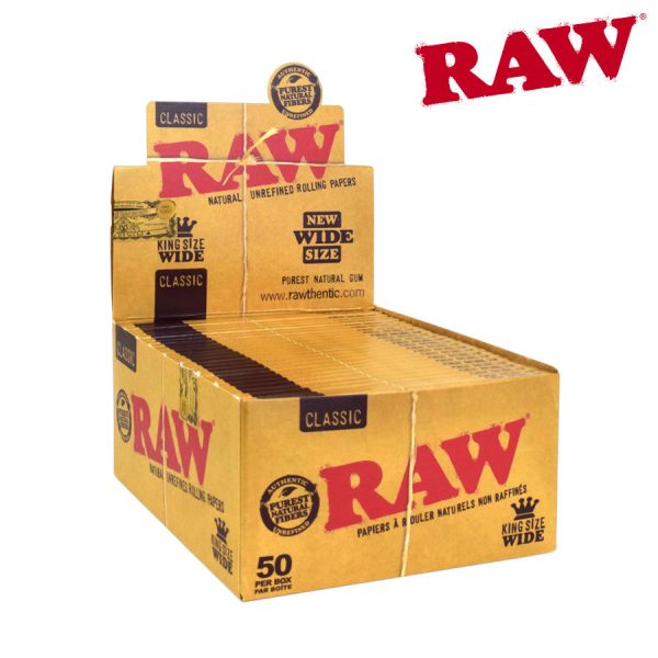 RAW Classic King Size Wide Rolling Papers – 32 per pack ~ 50 packs per display