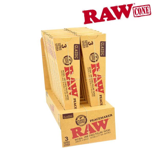RAW Classic Peacemaker Cones (30% larger then King Size) – 3 per pack ~ 16 packs per display