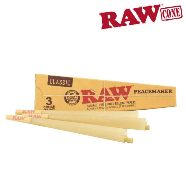 RAW Classic Peacemaker Cones (30% larger then King Size) – 3 per pack ~ 16 packs per display