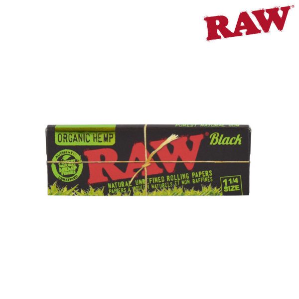 RAW Black Organic Hemp Rolling Papers – 1-1/4″ – 50 per pack ~ 24 packs per display