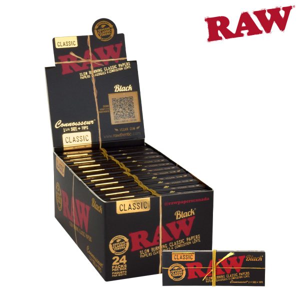 RAW Black Connoisseur Papers & Tip – 1-1/4″ – 50 per pack ~ 24 packs per display