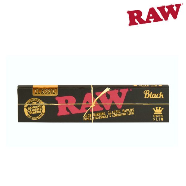 RAW Black King Size Slim Rolling Papers – 32 per pack ~ 50 packs per display