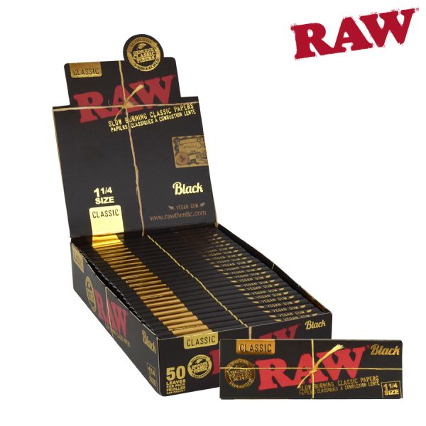 RAW Black Rolling Papers – 1-1/4 – 50 per pack ~ 24 packs per display