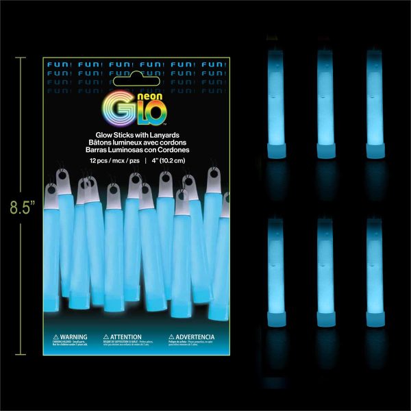 Neon Glo 4″ Glow Sticks with Lanyards – BLUE ~ 12 per pack