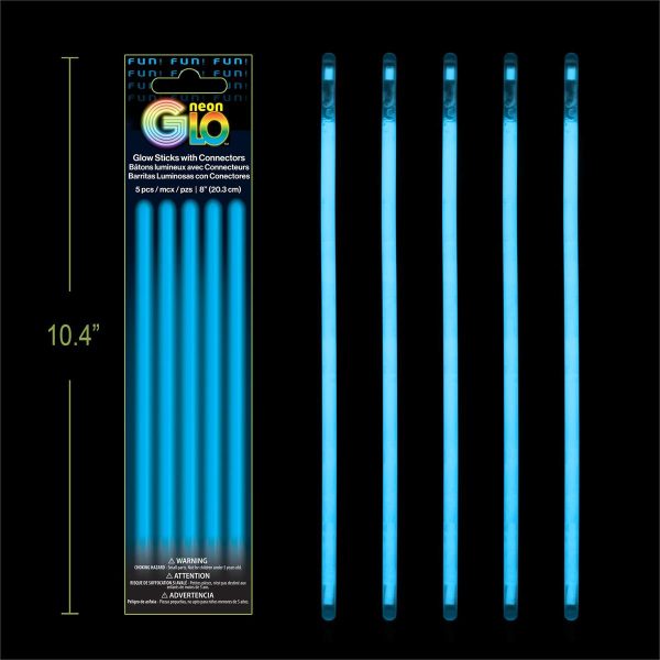 Neon Glo 8″ Glow Sticks with Connectors – BLUE ~ 5 per pack