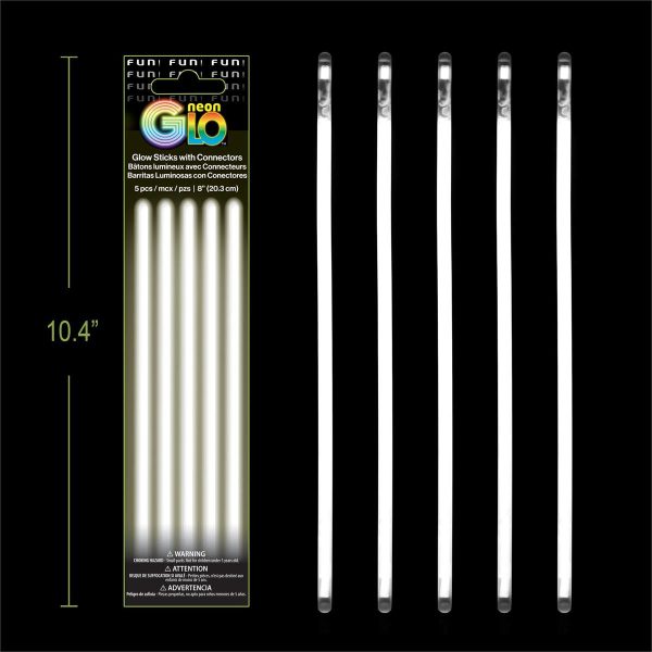 Neon Glo 8″ Glow Sticks with Connectors – WHITE ~ 5 per pack