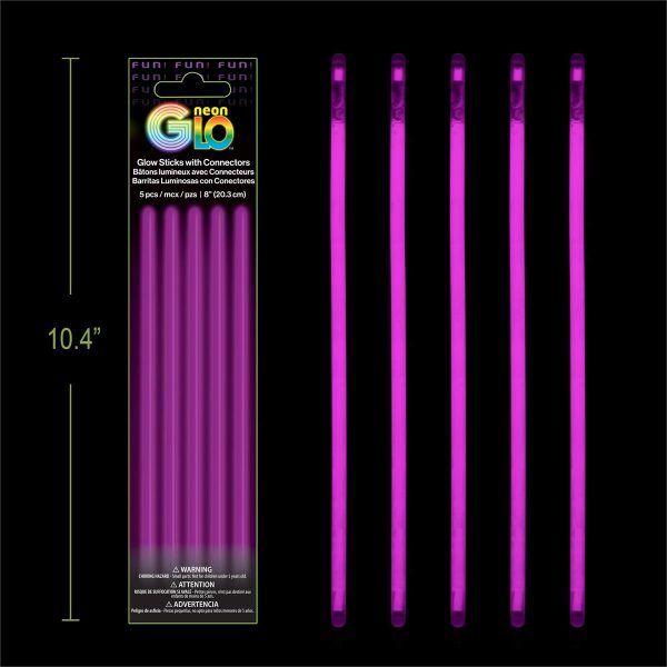 Neon Glo 8″ Glow Sticks with Connectors – PURPLE ~ 5 per pack