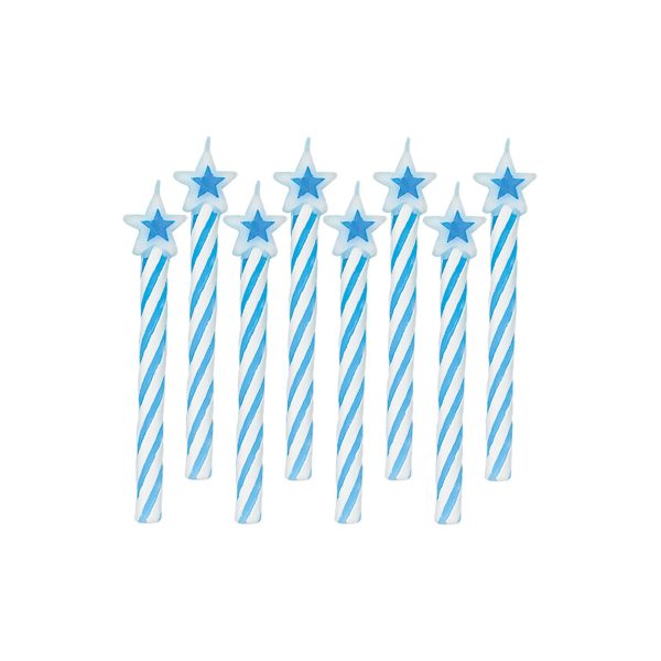 Birthday Candle – Blue Spiral Striped with Star Topper ~ 8 per pack