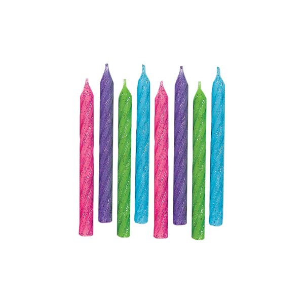 Birthday Candle – Large Glitter Bright Colored Spiral ~ 24 per pack