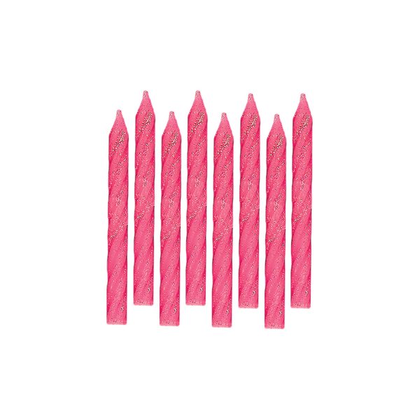 Birthday Candle – Large Pink Glitter Spiral ~ 24 per pack