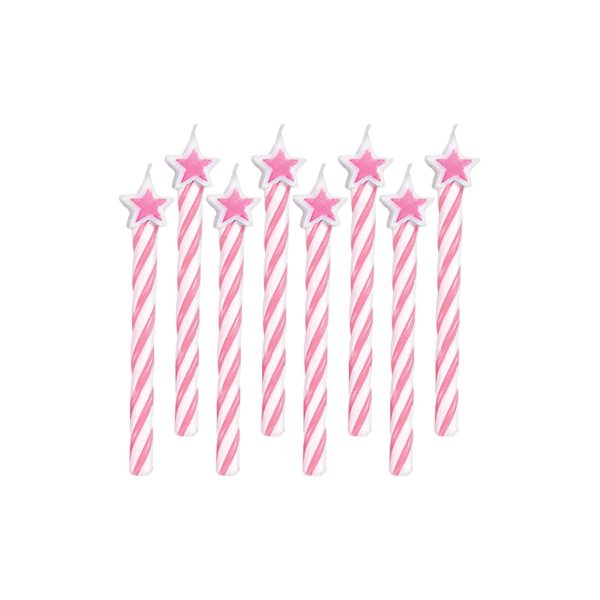 Birthday Candle – Pink Spiral Striped with Star Topper ~ 8 per pack