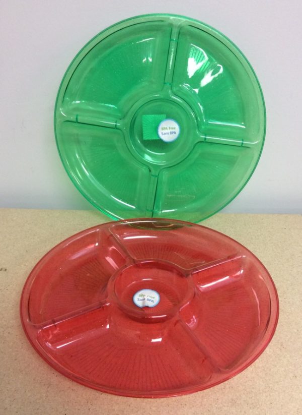 Christmas Red or Green Plastic 5-Section Dish ~  13″ D