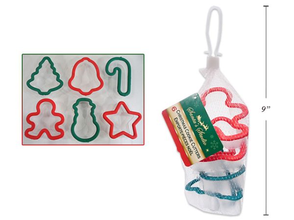 Christmas Plastic Cookie Cutters in Mesh Bag ~ 6/pk