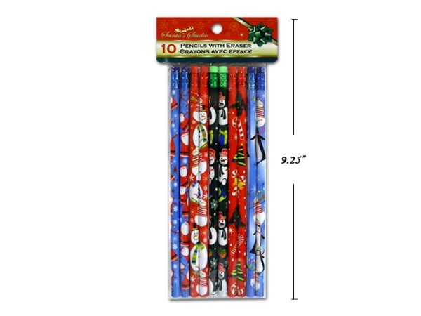 Christmas Pencils w/Erasers ~ 10/pk