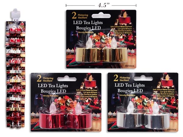 Christmas Metallic Flickering LED Tealight Candles ~ 2/pk