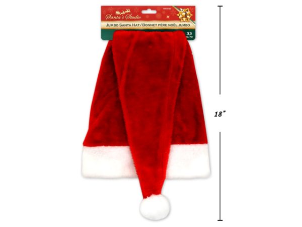 Christmas Extra Long Santa Hat with Plush Trim and Pom Pom ~ 29″L