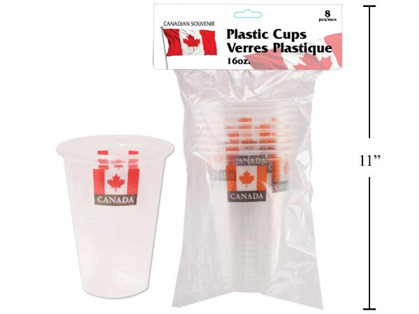 Plastic Beverage Cup w/Canada Flag – 16oz ~ 8 per pack