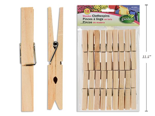Jumbo Wooden Clothes Pins ~ 18 per pack