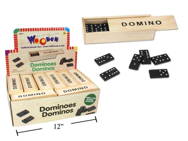 Wooden Dominos in Wooden Tray