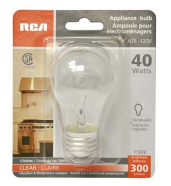 Appliance Bulb – Vibration & Temperature Resistant – Clear – 1 per pack ~ 40W
