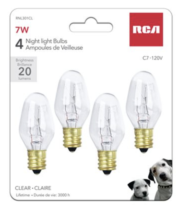RCA Night Light Bulbs – 4 per pack ~ Clear