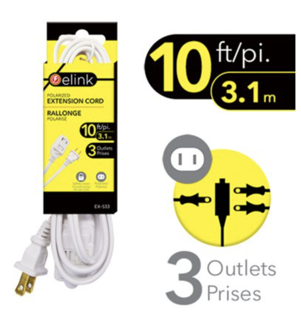 Indoor Extension Cord – Triple Outlet ~ 10′ / 3.04M