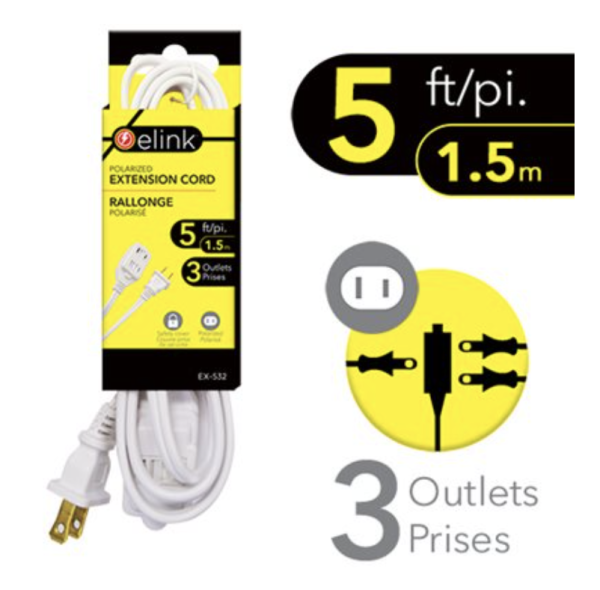 Indoor Extension Cord – Triple Outlet ~ 5′ / 1.52M