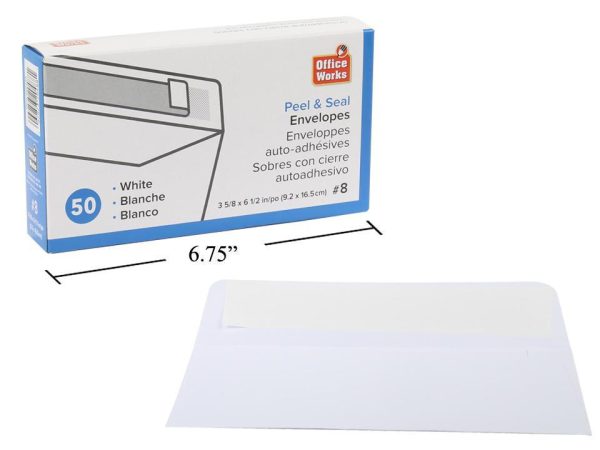 Office Works White Envelopes #8 – Peel N Seal ~ 50 per box