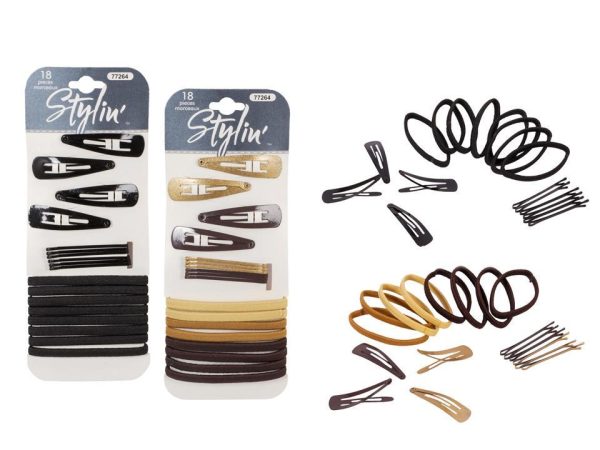 Stylin Value Pack Hair Stylers ~ 4 Barrettes, 6 Bobby Pins, 8 Ponyholders