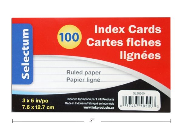 Selectum Index Cards 3″ x 5″ – Ruled – White ~ 100 per pack