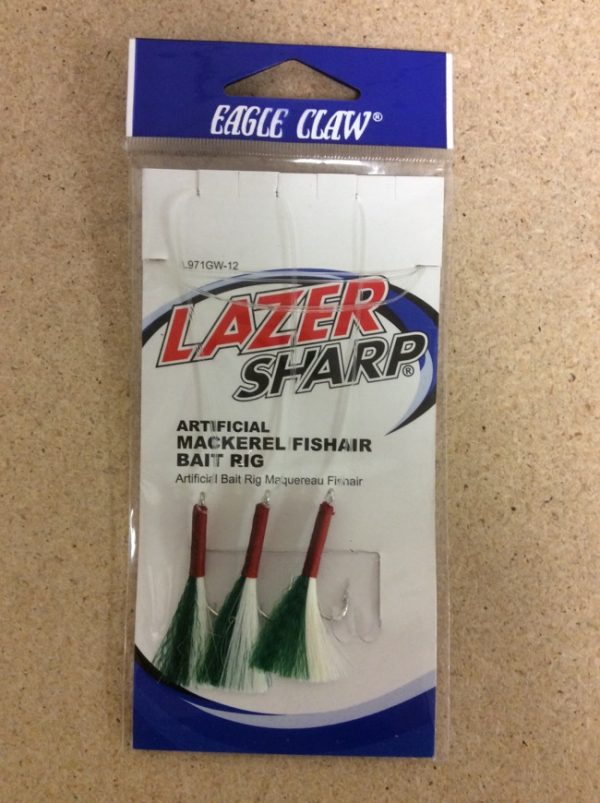 Eagle Claw Artificial Mackerel Fishhair Bait Rig, 3/string ~ Green/White