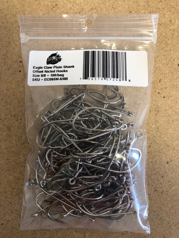 Eagle Claw Plain Shank Offset Nickel Hooks – Size 5/0 ~ 100 per bag