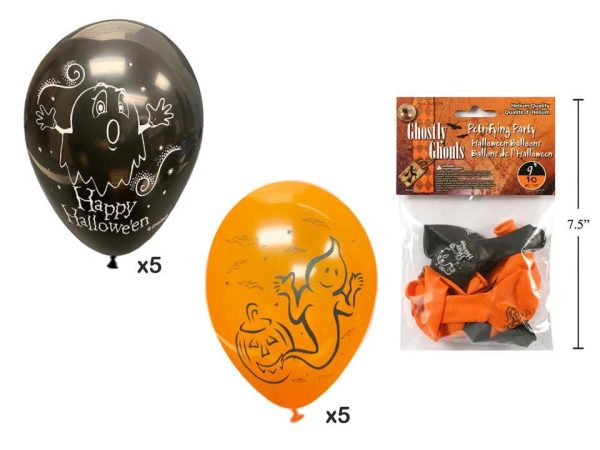 Halloween 9″ Round Balloons – Orange & Black ~ 10 per pack