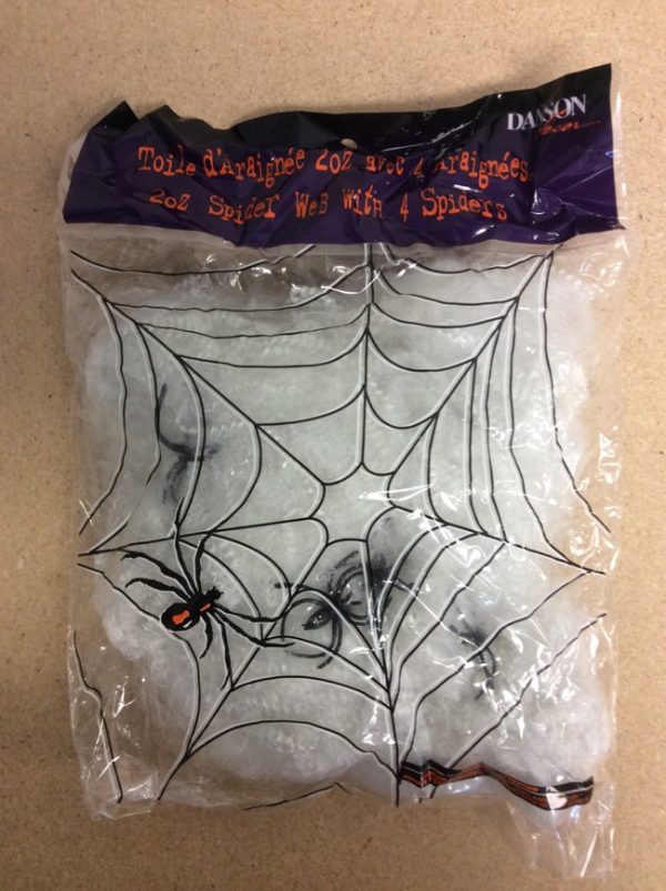 Halloween White Spider Web w/4 Black Spiders