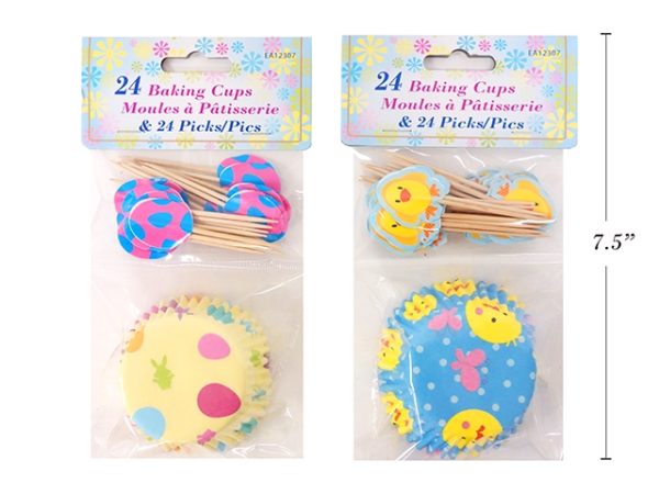 Easter Baking Cups 2″ w/Picks ~ makes 24 cupcakes