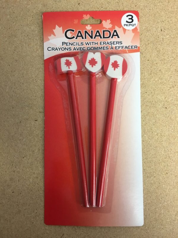 Canada Pencils w/Erasers ~ 3 per pack