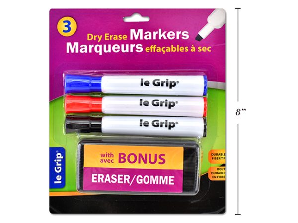 Le Grip Whiteboard {Dry Erase} Marker with Eraser ~ 3 per pack