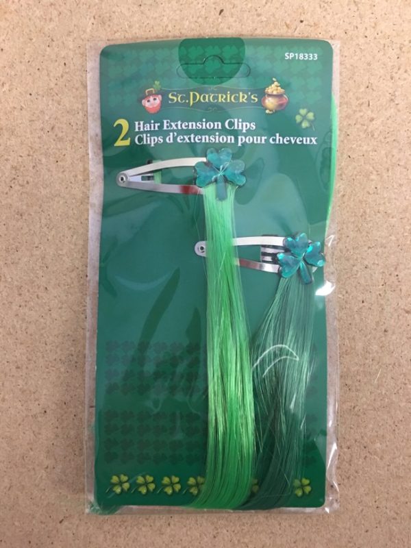 St. Patrick’s Day Shamrock Jewel Hair Clip with Green Hair Extension ~ 2 per pack