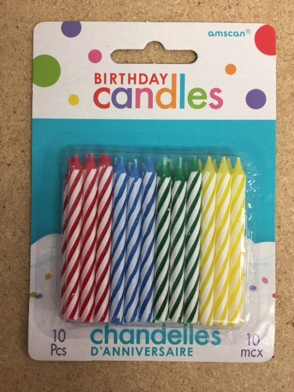 Birthday Candle – Primary Colors Spiral Striped ~ 24 per pack