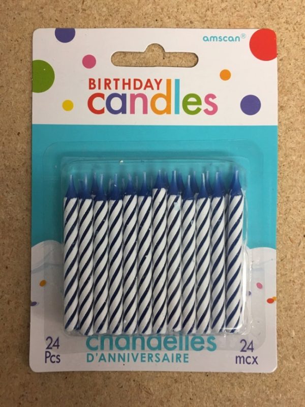 Birthday Candle – Blue Candy Spiral Striped ~ 24 per pack