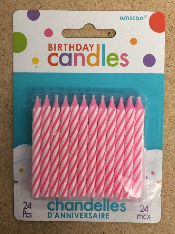 Birthday Candle – Pink Candy Spiral Striped ~ 24 per pack