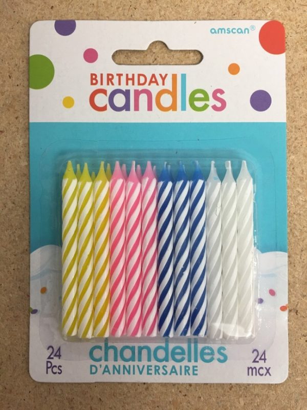 Birthday Candle – Candy Spiral Striped ~ 24 per pack