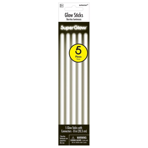 Glow Sticks with Connectors 8″ – 5 pieces ~ WHITE