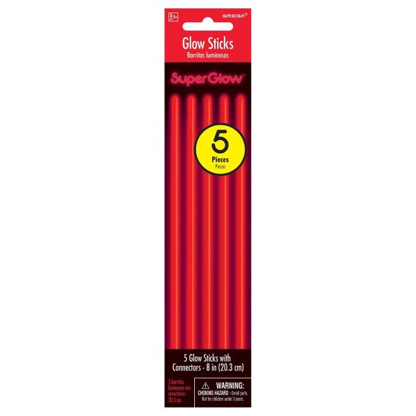 Glow Sticks with Connectors 8″ – 5 pieces ~ RED