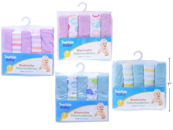 Tootsie Baby Washclothes ~ 5 per pack