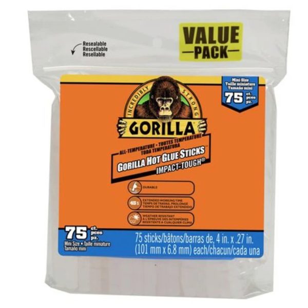 Gorilla Hot Glue Sticks for Glue Guns – 4″ Mini ~ 75 per pack