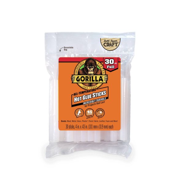 Gorilla Hot Glue Sticks for Glue Guns – 4″ Full ~ 30 per pack