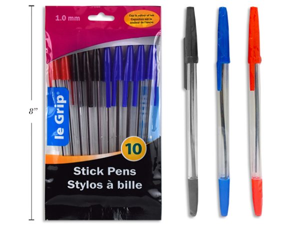 Selectum Transparent Stick Pens – Assorted Ink ~ 10 per pack