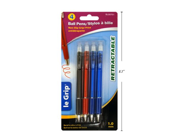 Selectum Retractable Ball Pens, 1.0mm tip – Assorted Ink ~ 4/per pack
