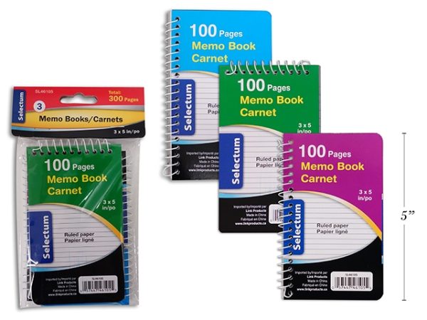 Selectum Coil Memo Pads – 3″ x 5″ – 100 pages – 3 per pack ~ 10 PACKS PER CASE